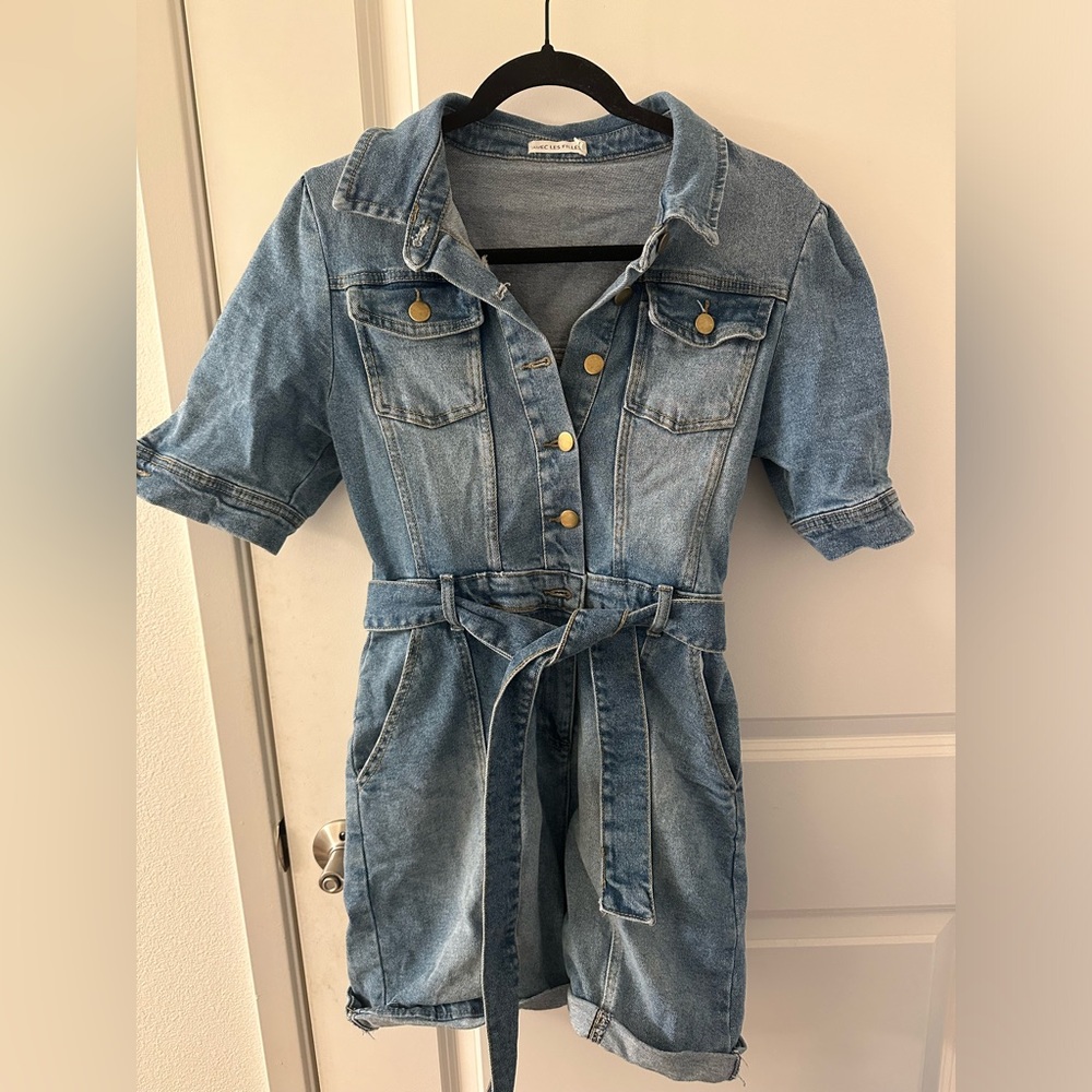 Avec Les Filles Denim Jumpsuit Shorts